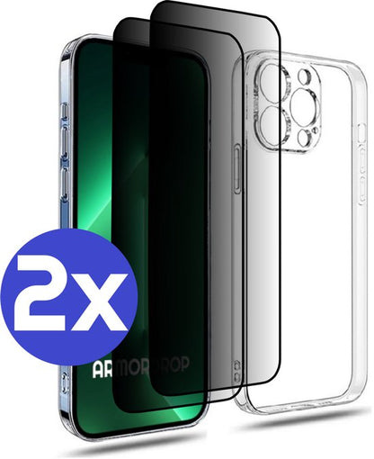 ArmorDrop Transparant Hoesje Met 2x Privacy Screenprotector iPhone 13 Pro