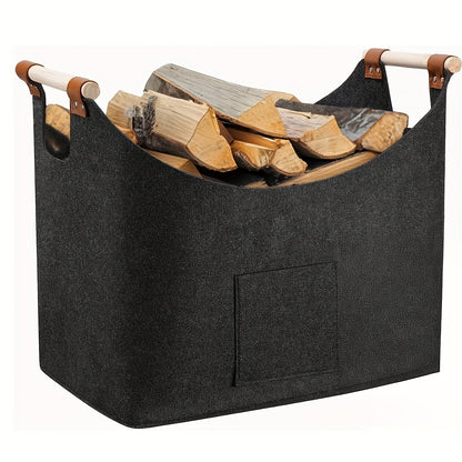 Opvouwbare Vilten Haardhoutmand met Houten Handvatten – 55L