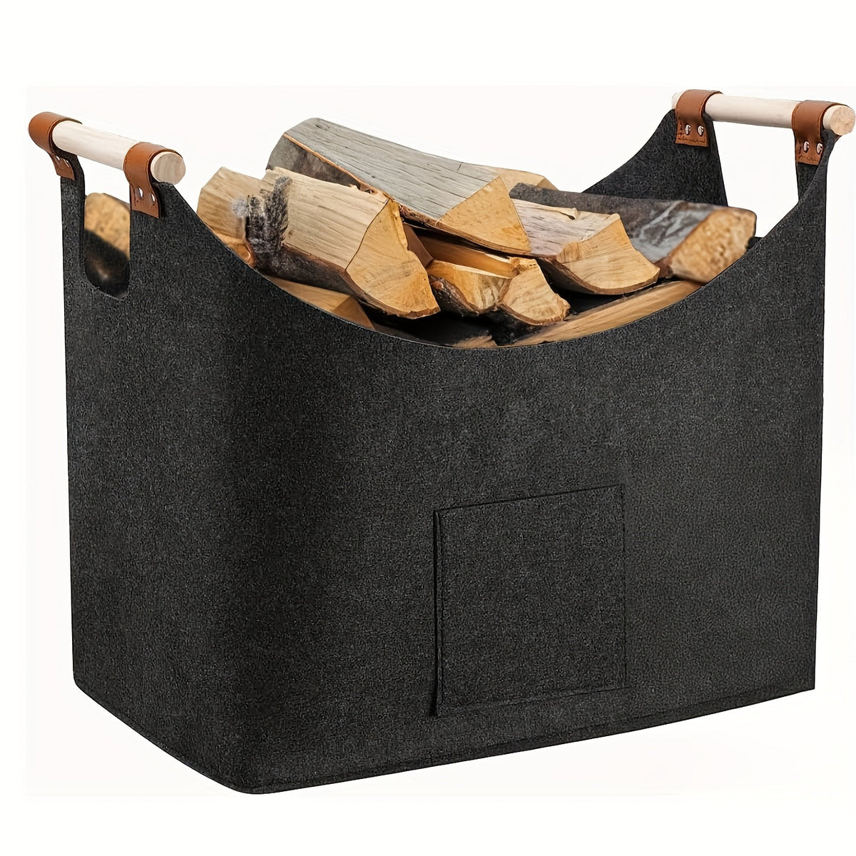 Opvouwbare Vilten Haardhoutmand met Houten Handvatten – 55L