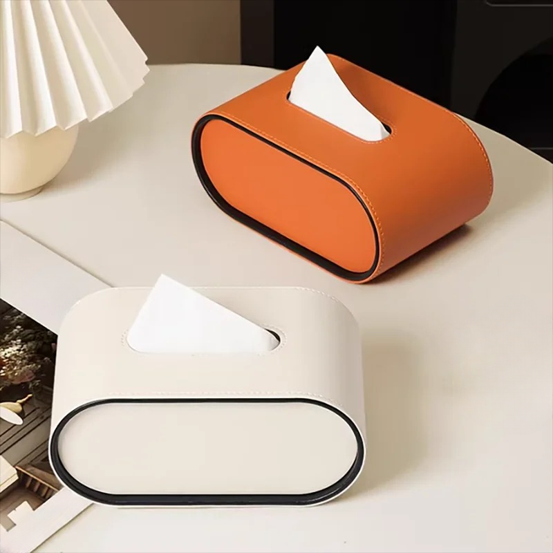 Leren tissuebox met ovaal ontwerp