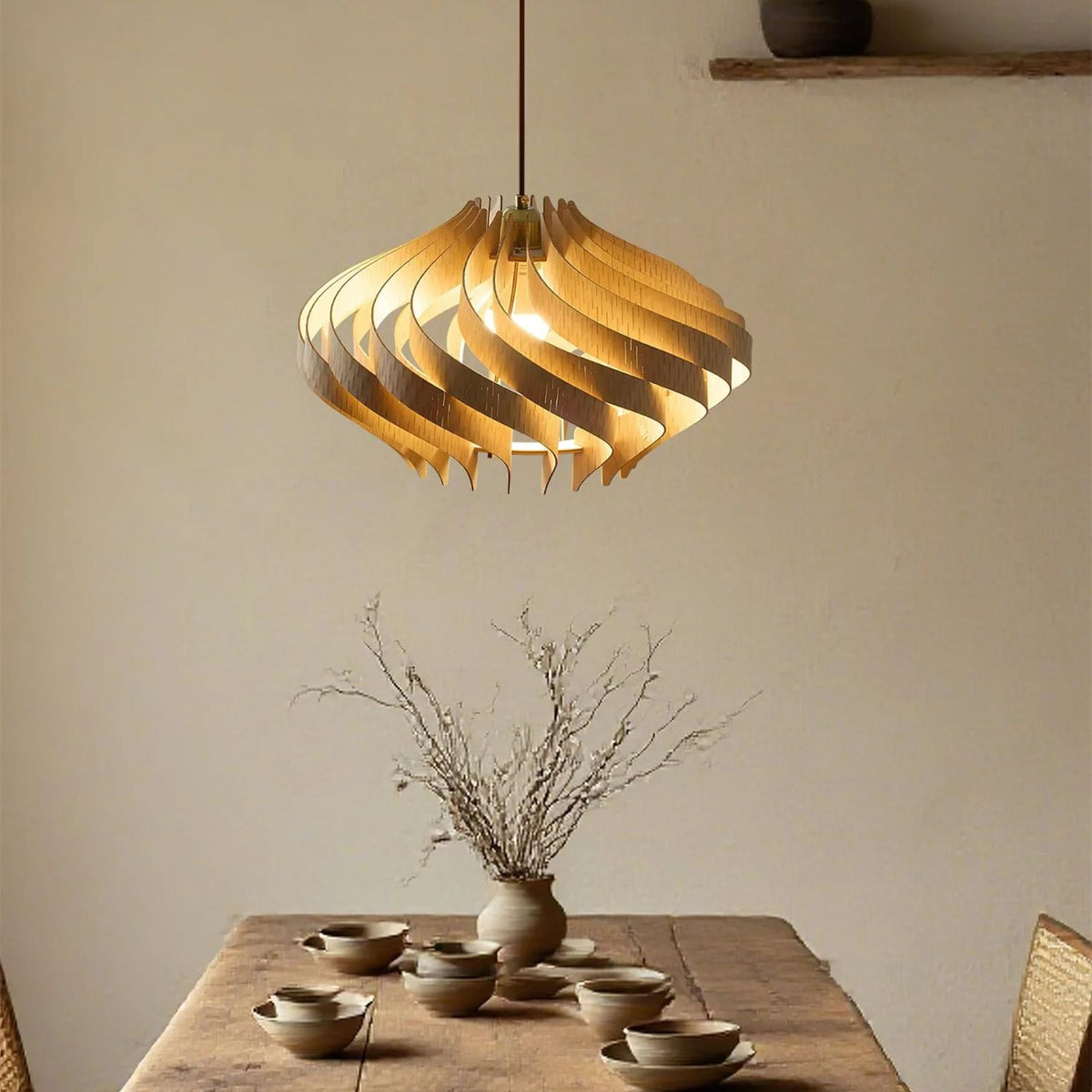 Japandi Houten Spiraal Hanglamp
