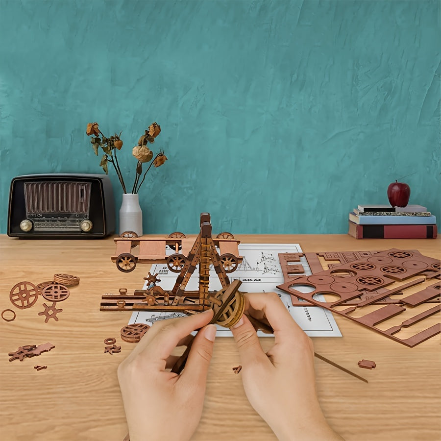 Middeleeuwse katapult 3D houten puzzel