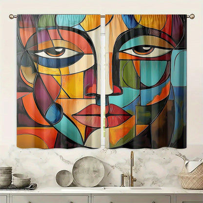 Art Deco fluwelen gordijnen met gezichtsmotief