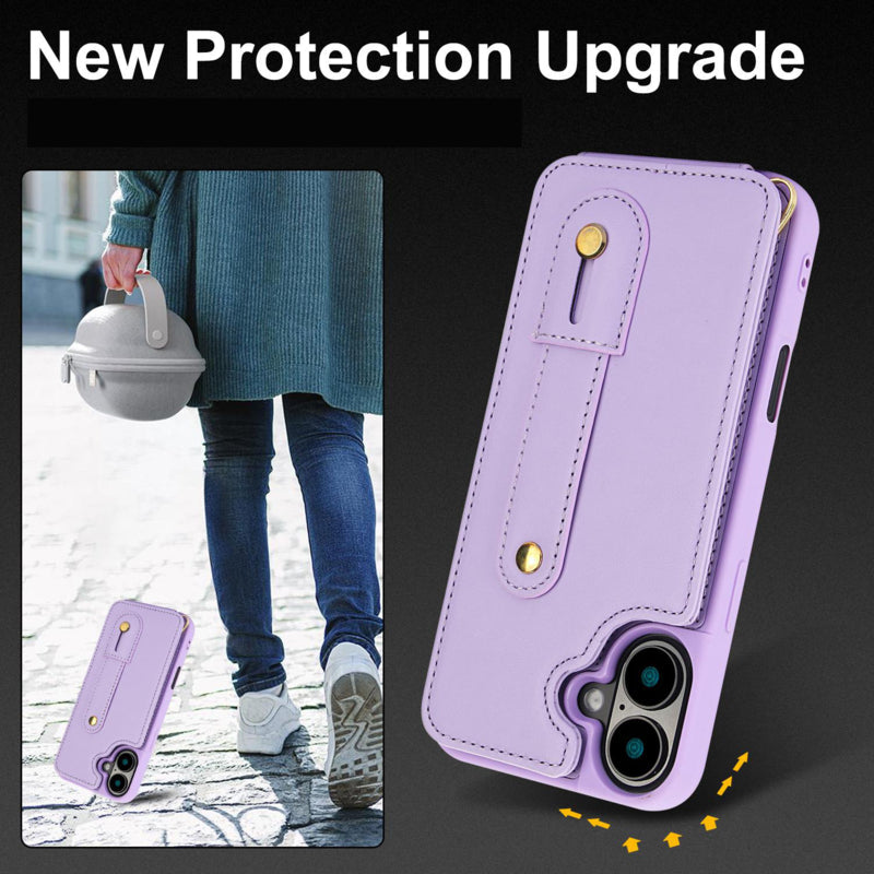iPhone 17 koordhoesje met pasjeshouder paars