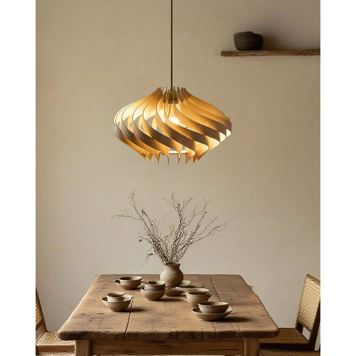 Japandi Houten Spiraal Hanglamp