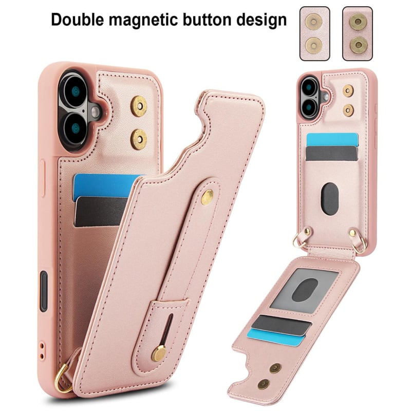 iPhone 16 hoesje met pasjeshouder en draagkoord