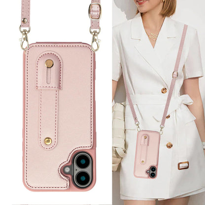 iPhone 16 hoesje met pasjeshouder en draagkoord