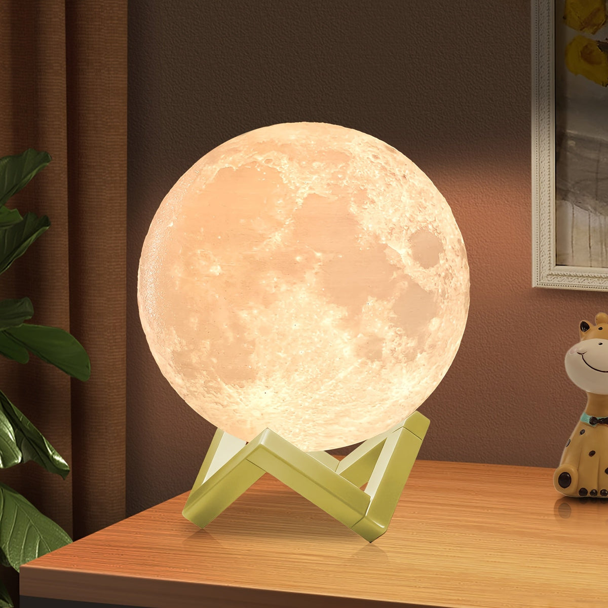 Houten maanlamp met kleurenlicht en timerfunctie