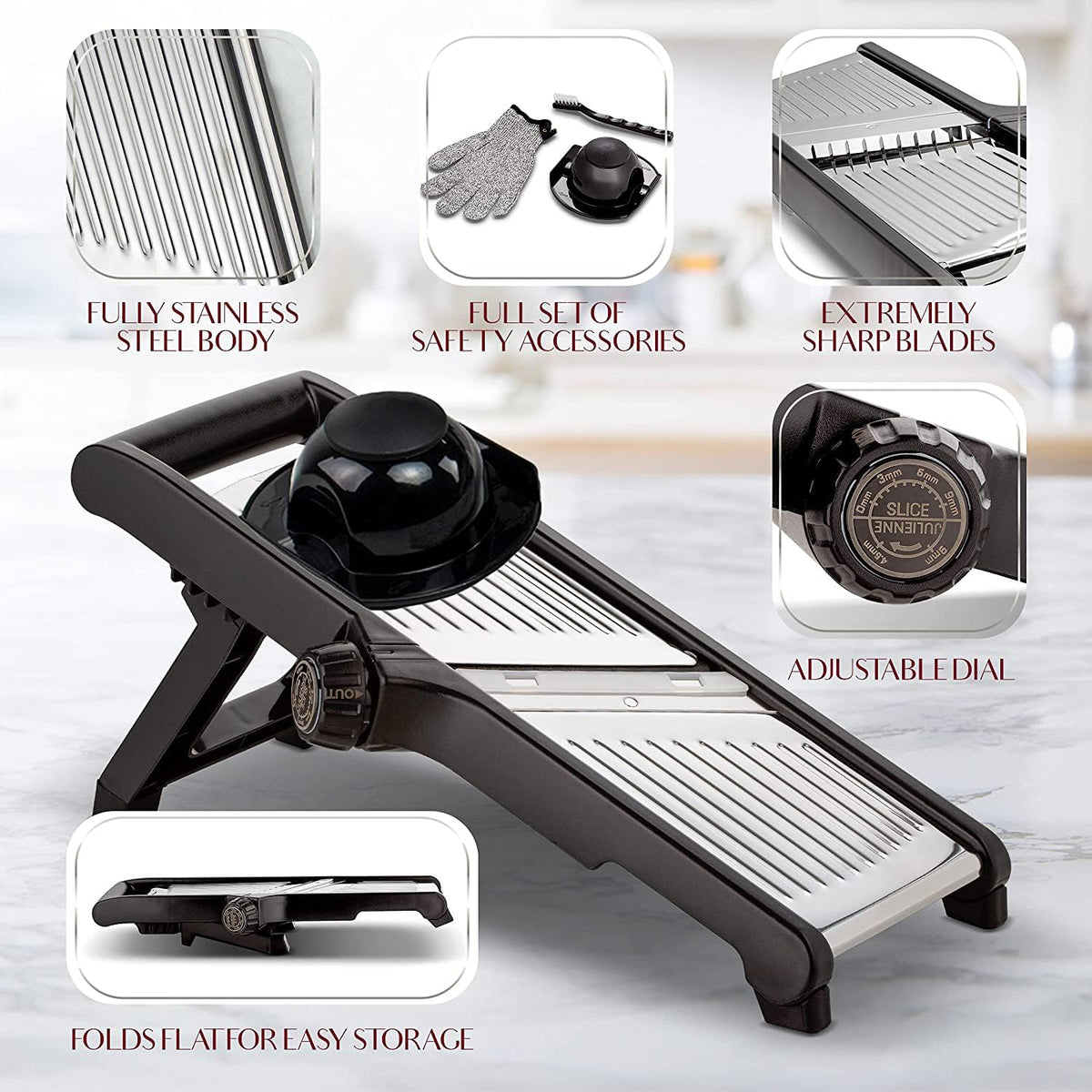 Premium mandoline groentesnijder met snijbestendige handschoenen