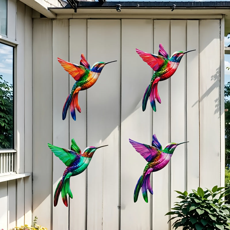 Kolibrie metalen wanddecoratie 4 stuks