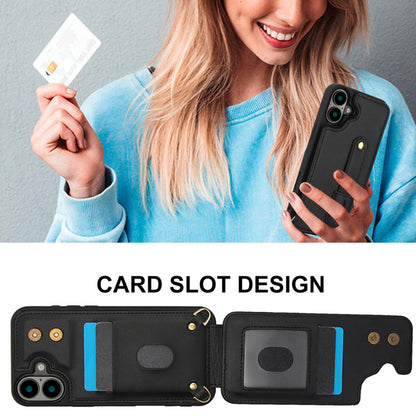 iPhone 17 Hoesje met Pasjeshouder en Draagkoord Zwart