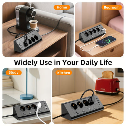 Odior 8-in-1 EU Stekkerdoos met USB en Type-C