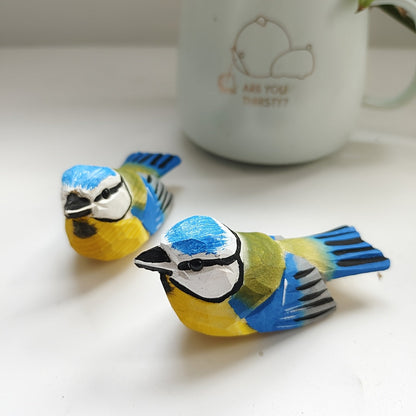 BlueTit Handgesneden Houten Vogel Sculptuur