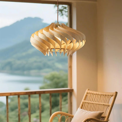 Japandi Houten Spiraal Hanglamp