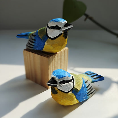 BlueTit Handgesneden Houten Vogel Sculptuur