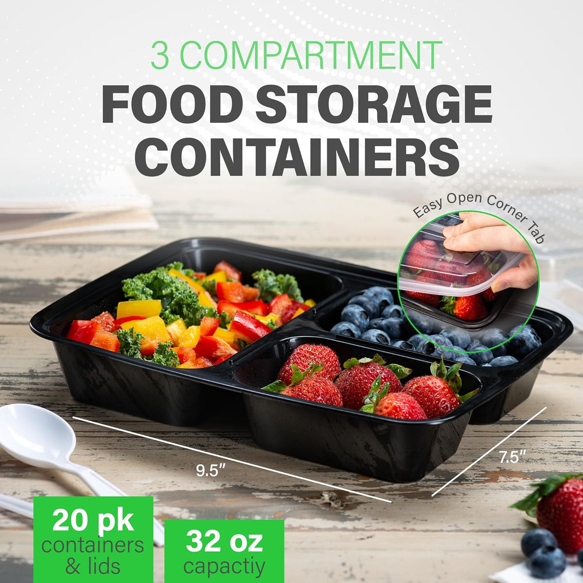 Maaltijd Prep Containers 3-vaks bento boxen