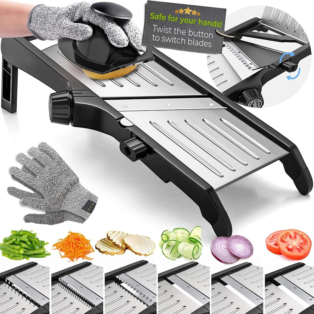 Premium mandoline groentesnijder met snijbestendige handschoenen