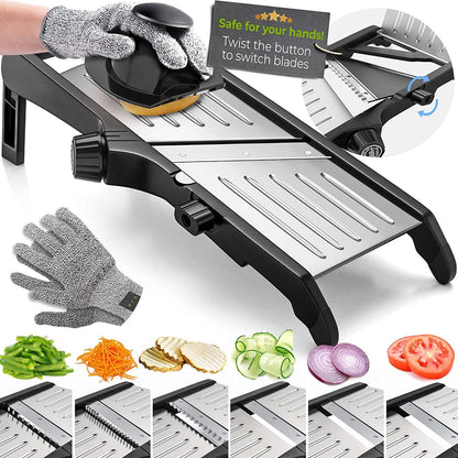 Premium mandoline groentesnijder met snijbestendige handschoenen