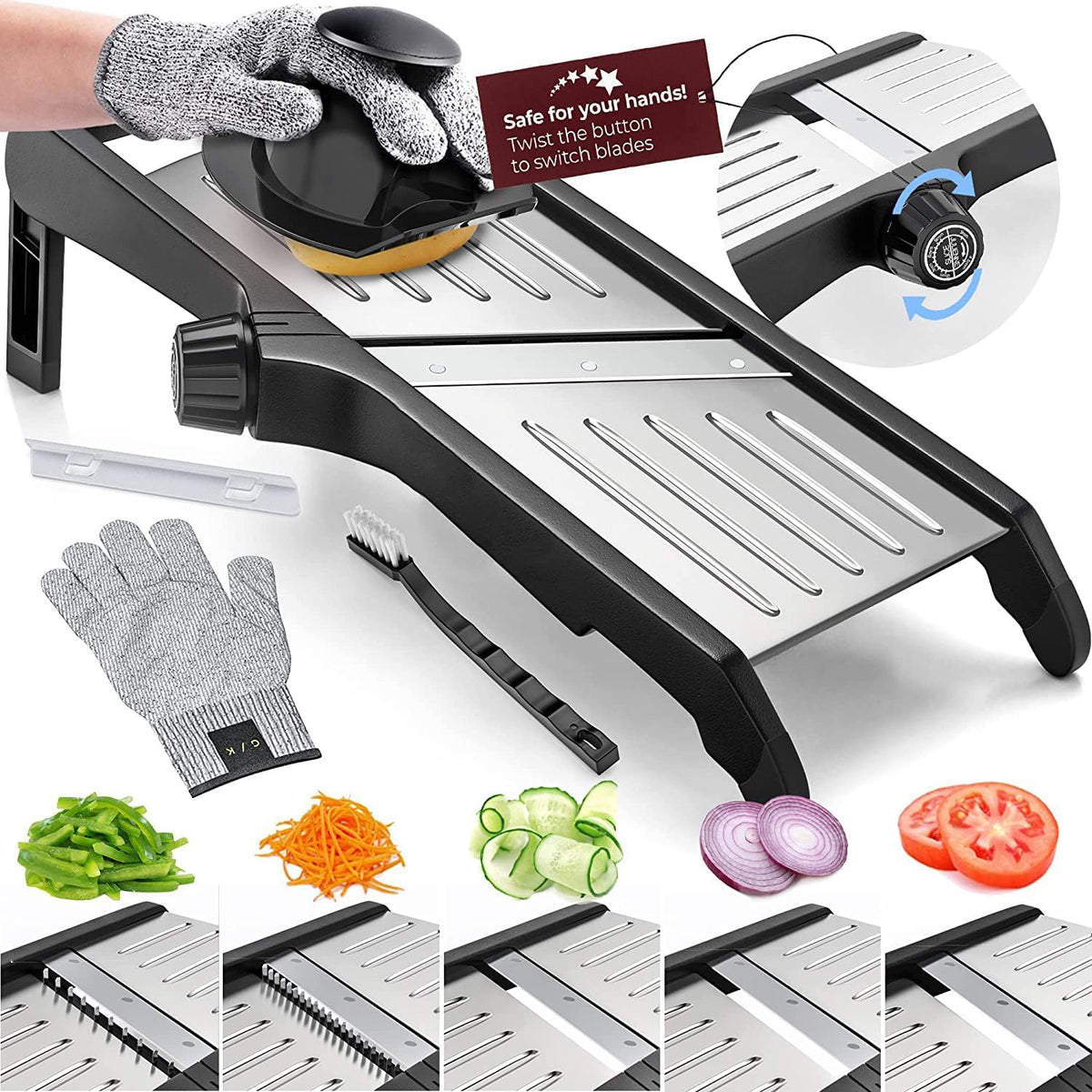 Premium mandoline groentesnijder met snijbestendige handschoenen