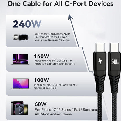 Gevlochten USB-C naar USB-C oplaadkabel 240W