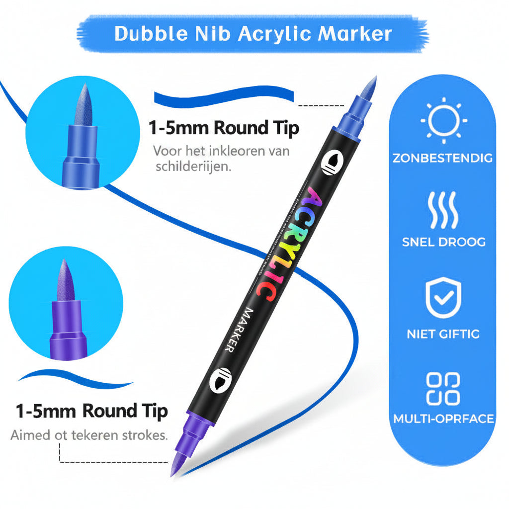 Dubbelzijdige Acrylmarker Tweekleurige Tekenstift