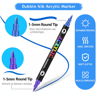 Dubbelzijdige Acrylmarker Tweekleurige Tekenstift