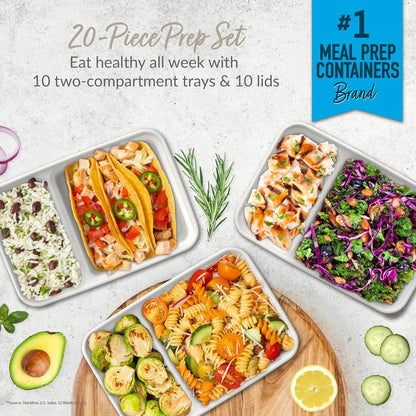 2-compartiment herbruikbare voedselcontainers 20-delig