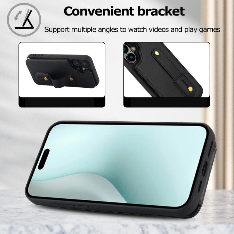 iPhone 17 Hoesje met Pasjeshouder en Draagkoord Zwart