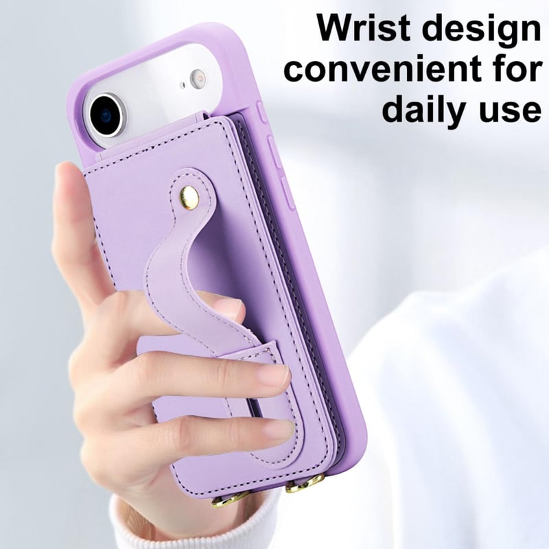 iPhone Air hoesje met pasjeshouder en draagkoord paars