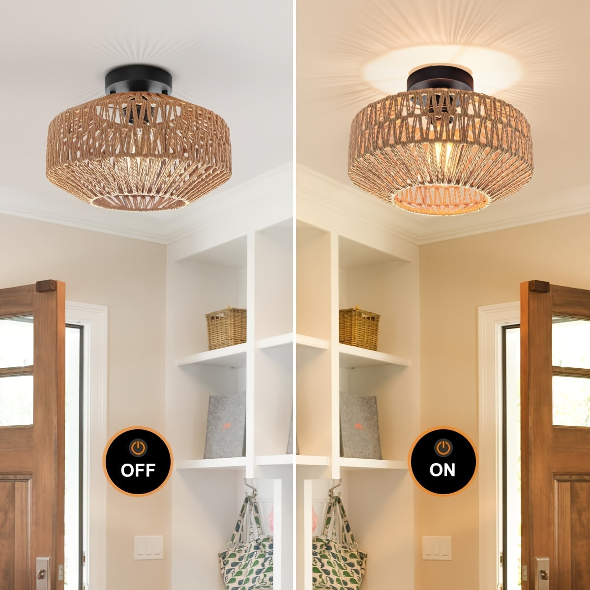 RattanGlow bohemian semi-flushmount plafondlamp