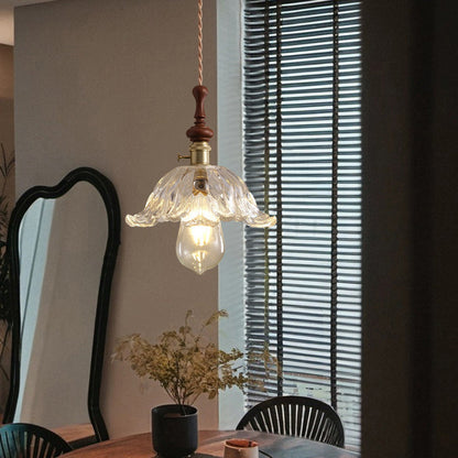 Franse Glazen Hanglamp met Houten Detail
