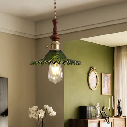 Franse Glazen Hanglamp met Houten Detail