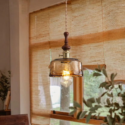 Franse Glazen Hanglamp met Houten Detail