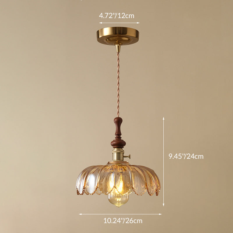 Franse Glazen Hanglamp met Houten Detail