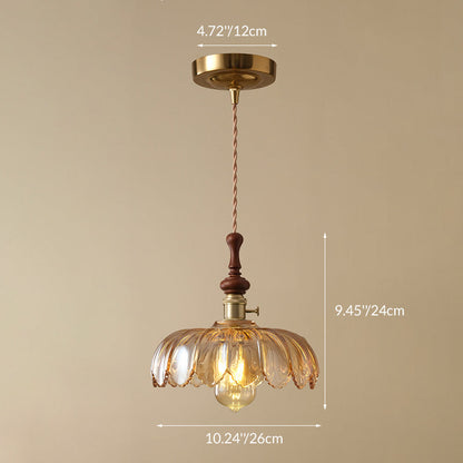 Franse Glazen Hanglamp met Houten Detail