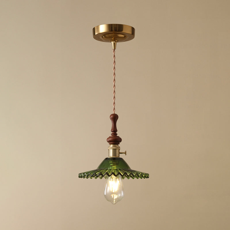 Franse Glazen Hanglamp met Houten Detail
