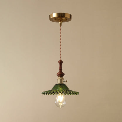 Franse Glazen Hanglamp met Houten Detail