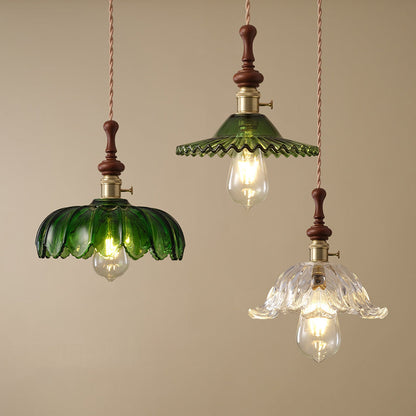 Franse Glazen Hanglamp met Houten Detail