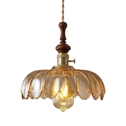 Franse Glazen Hanglamp met Houten Detail