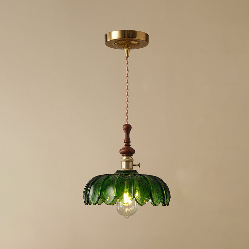 Franse Glazen Hanglamp met Houten Detail