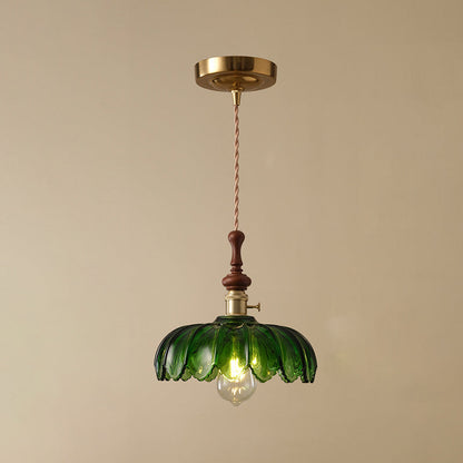 Franse Glazen Hanglamp met Houten Detail