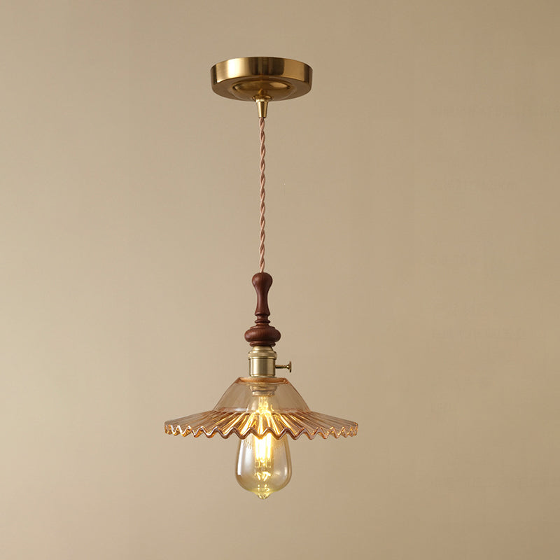 Franse Glazen Hanglamp met Houten Detail