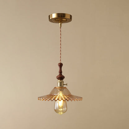 Franse Glazen Hanglamp met Houten Detail