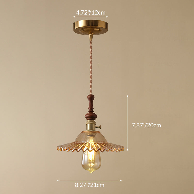 Franse Glazen Hanglamp met Houten Detail