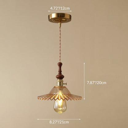 Franse Glazen Hanglamp met Houten Detail