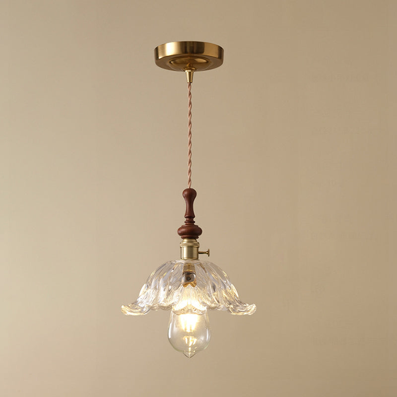 Franse Glazen Hanglamp met Houten Detail