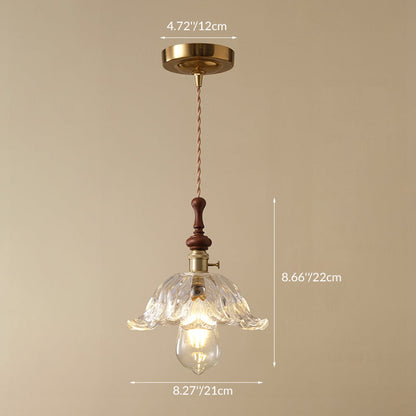 Franse Glazen Hanglamp met Houten Detail