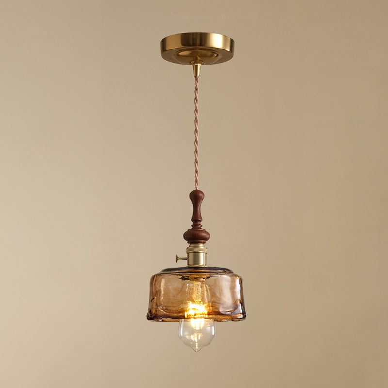 Franse Glazen Hanglamp met Houten Detail