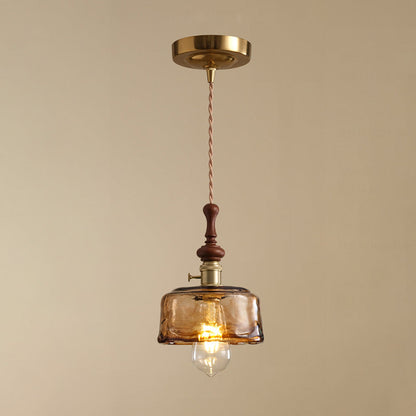 Franse Glazen Hanglamp met Houten Detail