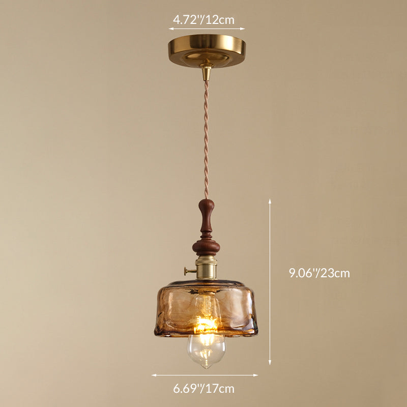 Franse Glazen Hanglamp met Houten Detail